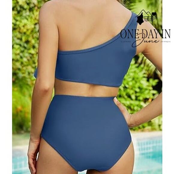 Vimpunec One Shoulder Ruffle Bikini Swimsuit Size L - Picture 2 of 7